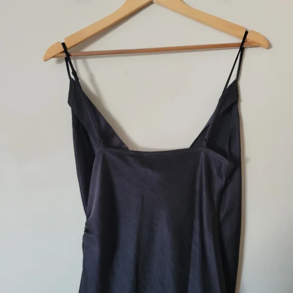 NWT Aritzia Wilfred Scenery Faux Wrap Black Satin Midi Slip Dress Size Medium - Picture 6 of 10